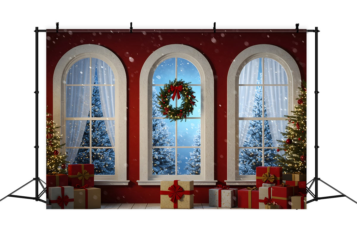 Weihnachtshintergrund für Fotos Rote Wand Gewölbe Fenster Hintergrund CEM5-1