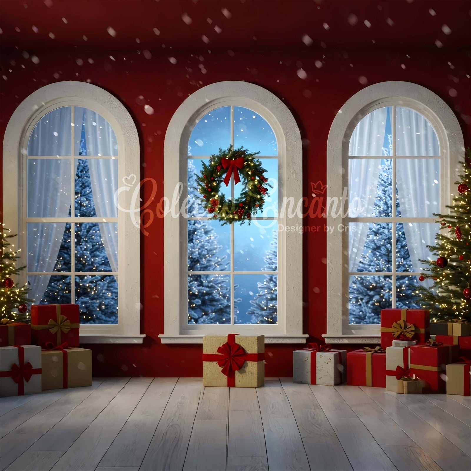 Weihnachtshintergrund für Fotos Rote Wand Gewölbe Fenster Hintergrund CEM5-1