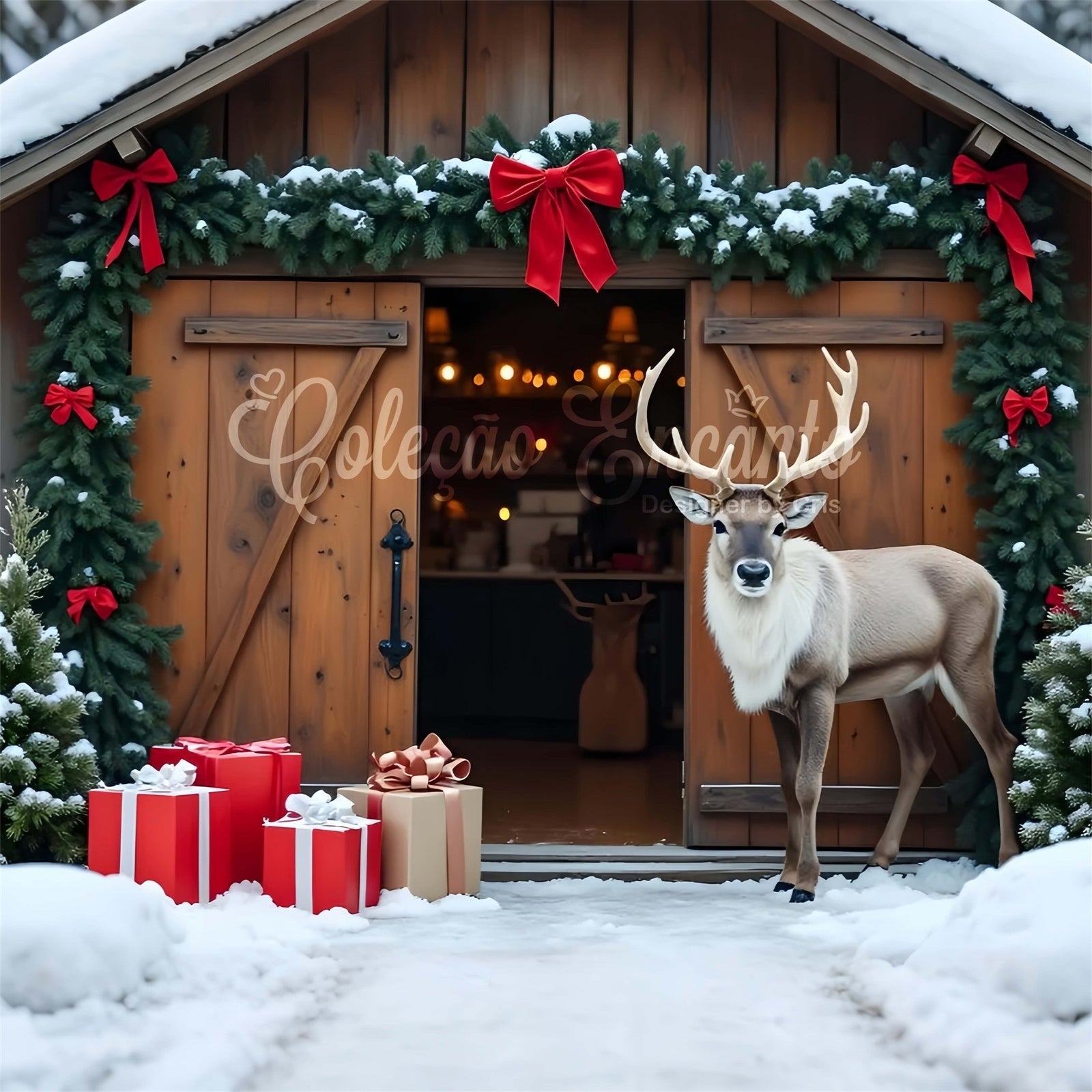 Weihnachtsbaum Bauernhof Backdrop Rentier Dekor Backdrop CEM5-101