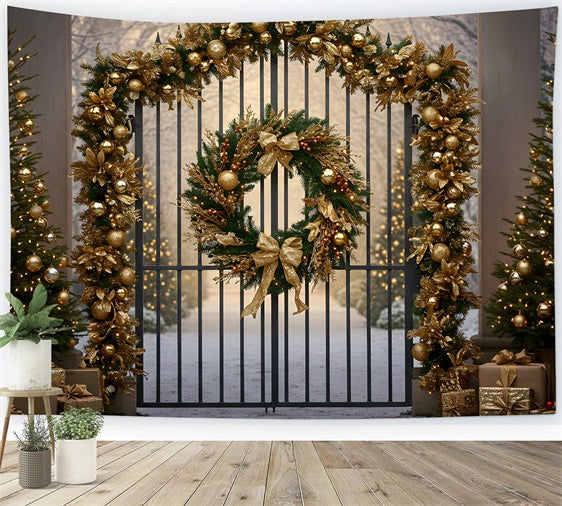 Weihnachtsbaum Backdrop Goldener Kranz Tordekor Backdrop CEM5-102