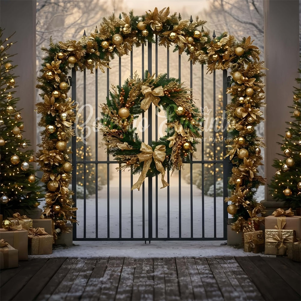 Weihnachtsbaum Backdrop Goldener Kranz Tordekor Backdrop CEM5-102