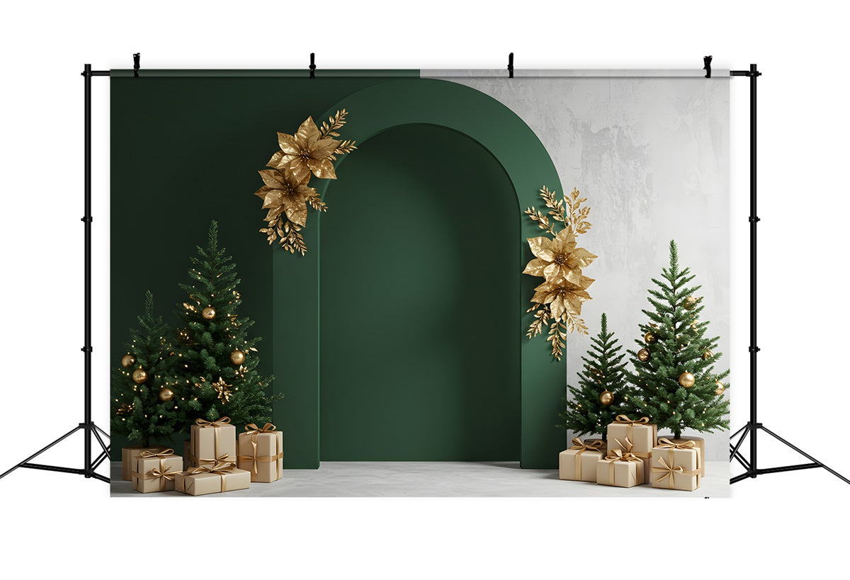 Professionelle Weihnachts-Hintergrundbilder Golddekor Grüner Bogen Hintergrund CEM5-108