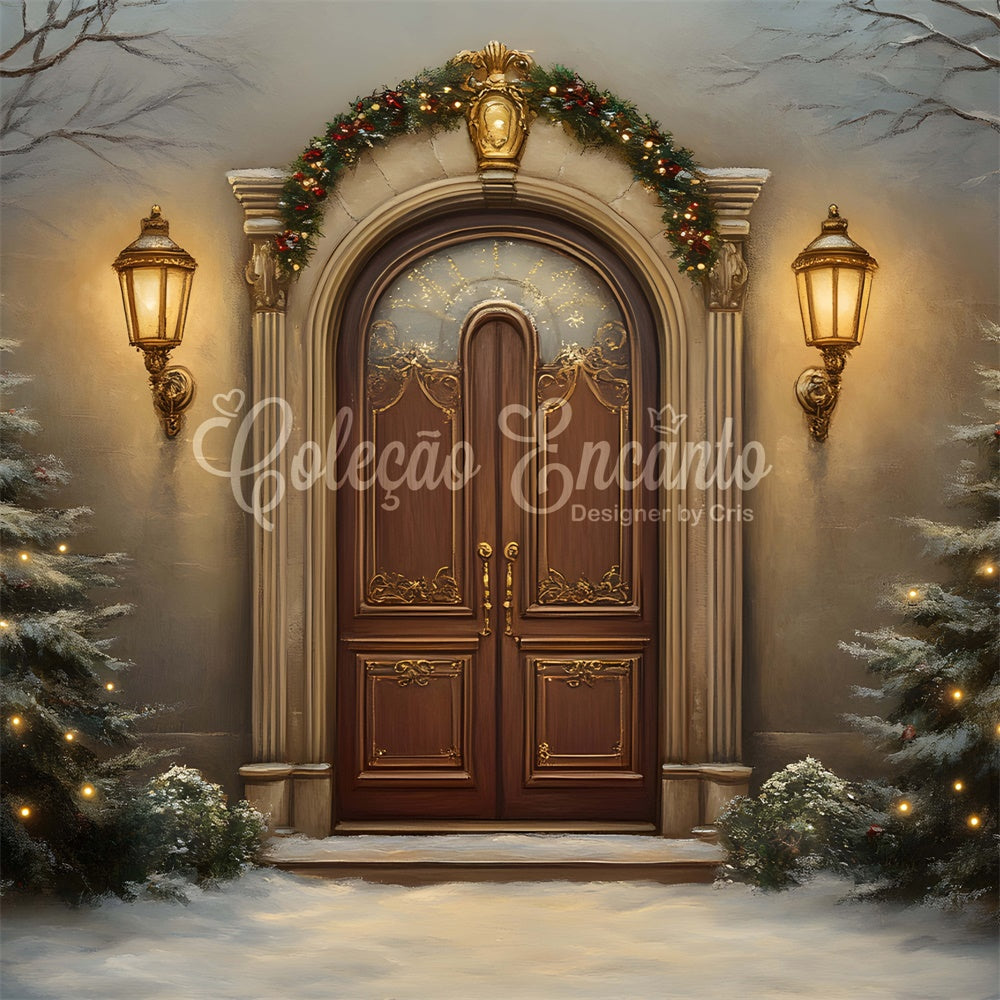 Weihnachtsbaum Backdrop Verschneite Nacht Vintage Entry Backdrop CEM5-109