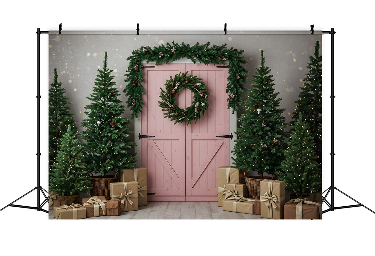 Professionelle Weihnachts-Hintergrundbilder Rosa Scheunentor-Baum-Hintergrundbild CEM5-12