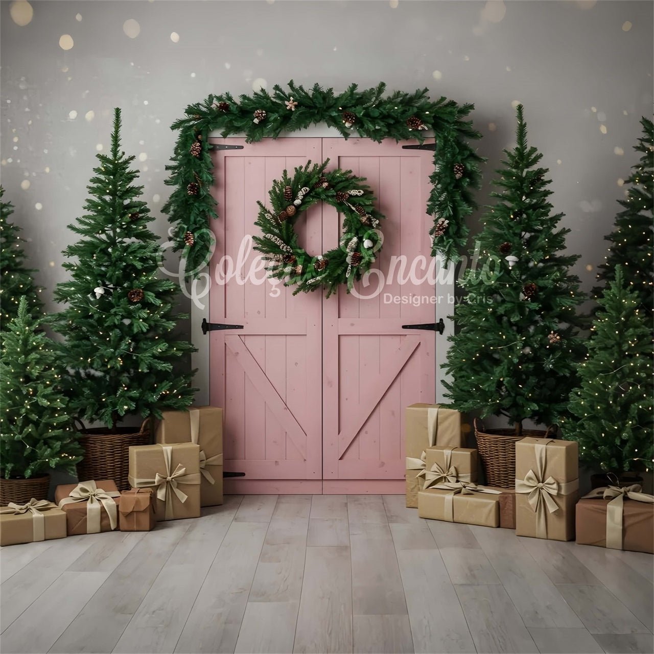 Professionelle Weihnachts-Hintergrundbilder Rosa Scheunentor-Baum-Hintergrundbild CEM5-12