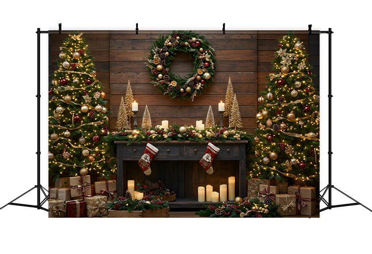 Weihnachten Kamin Backdrop Kerze Glühen Urlaub Setup Backdrop CEM5-13