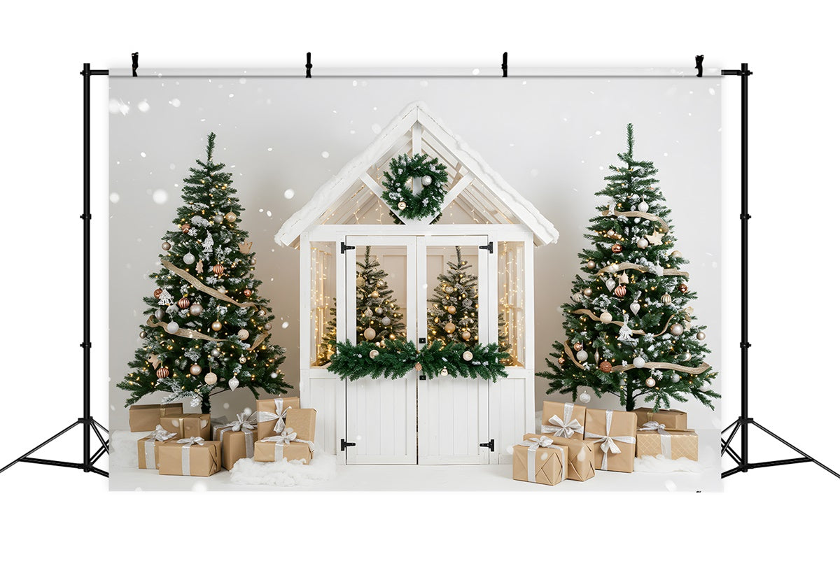 Weihnachts-Hintergrundbilder Verkauf Chic White Winter Cottage Backdrop CEM5-14