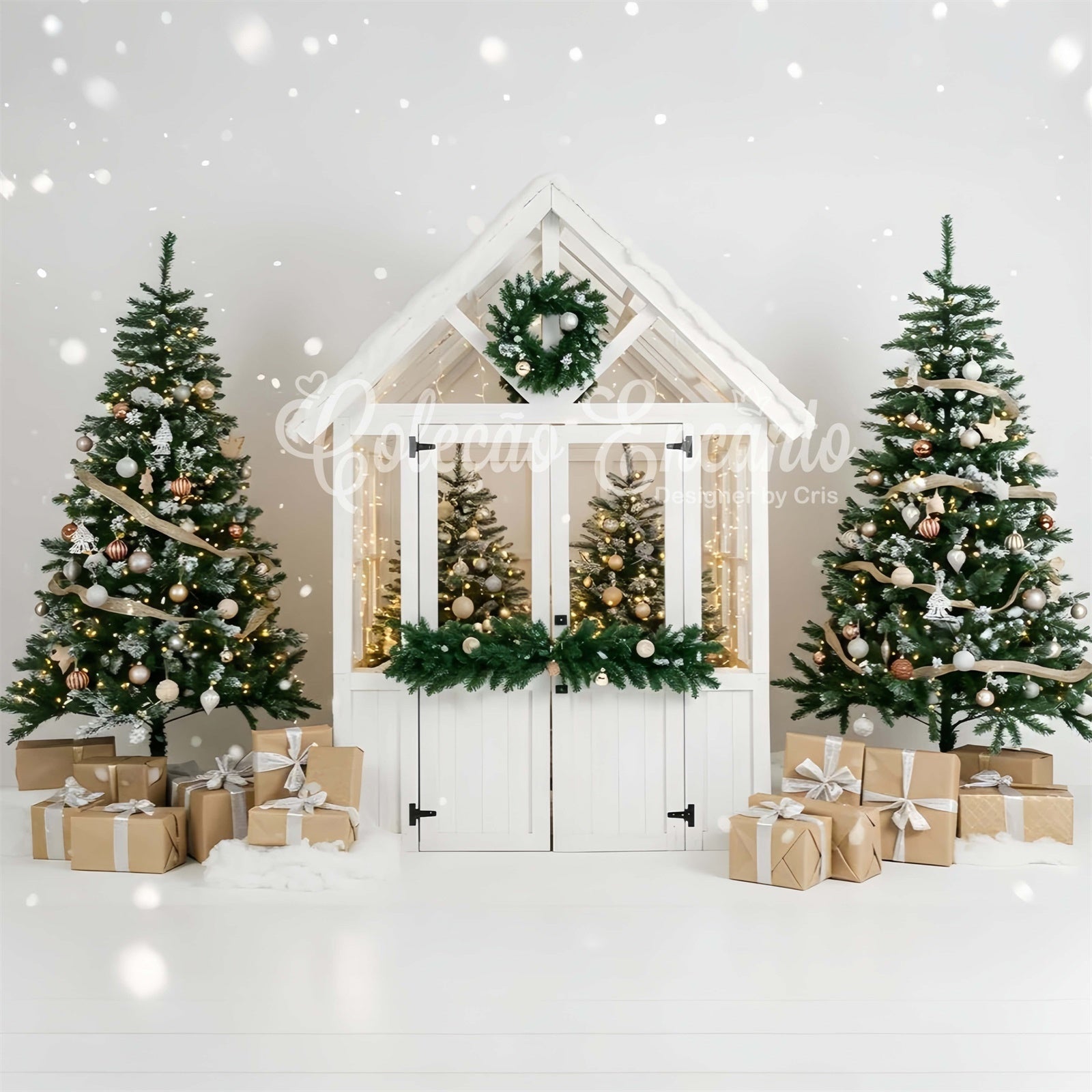Weihnachts-Hintergrundbilder Verkauf Chic White Winter Cottage Backdrop CEM5-14