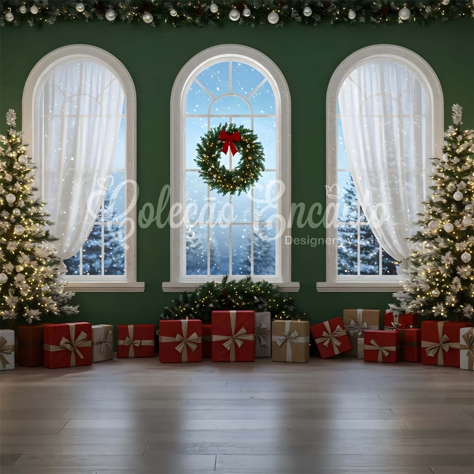 Weihnachtskulisse Ideen Festliche Girlande Geschenke Kulisse CEM5-2