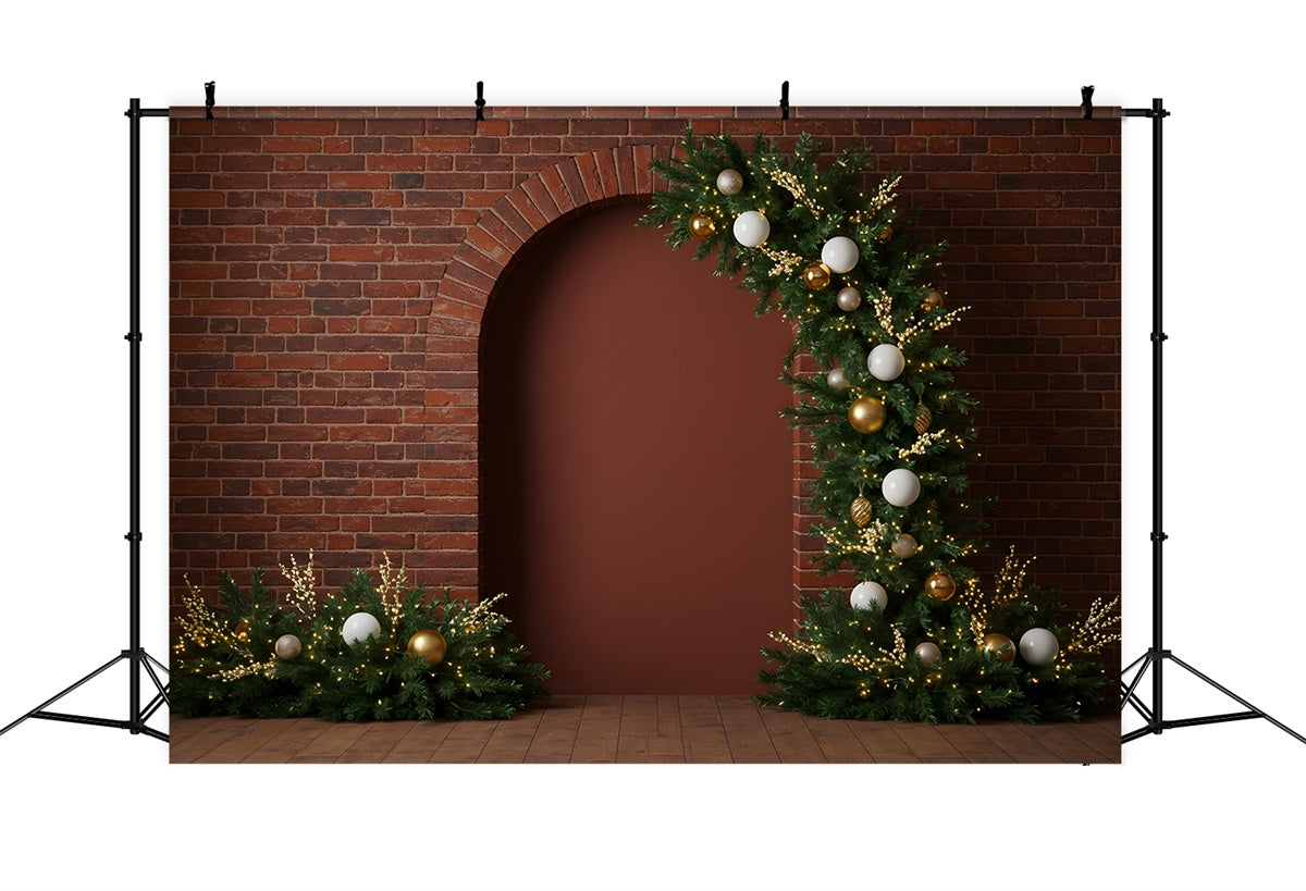 Weihnachten Fotokulisse Dunkler Backstein Torbogen Grüner Hintergrund CEM5-4