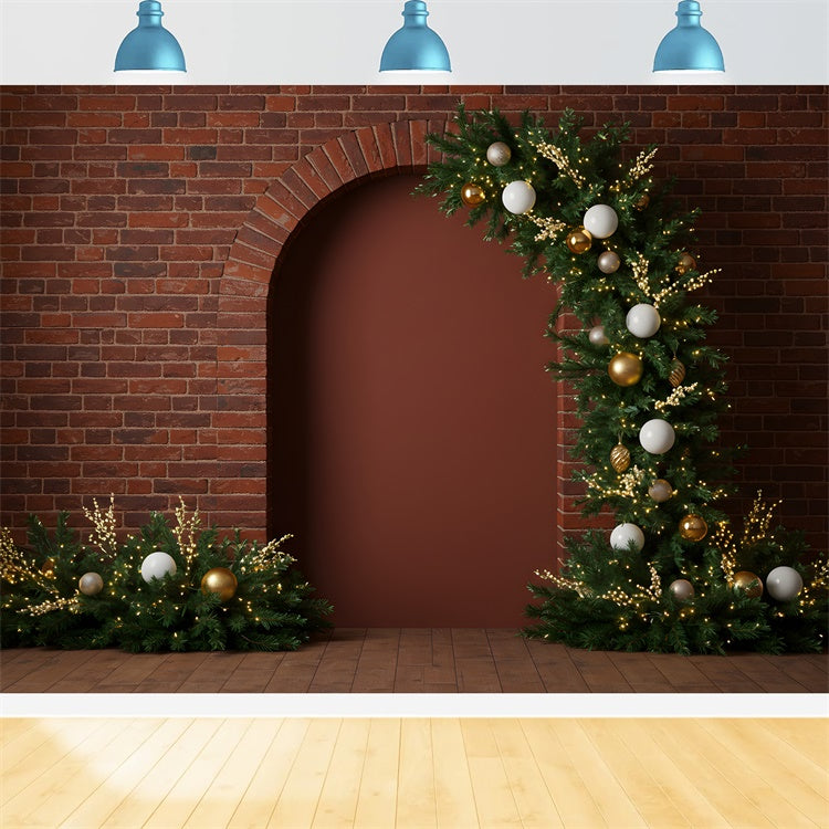 Weihnachten Fotokulisse Dunkler Backstein Torbogen Grüner Hintergrund CEM5-4