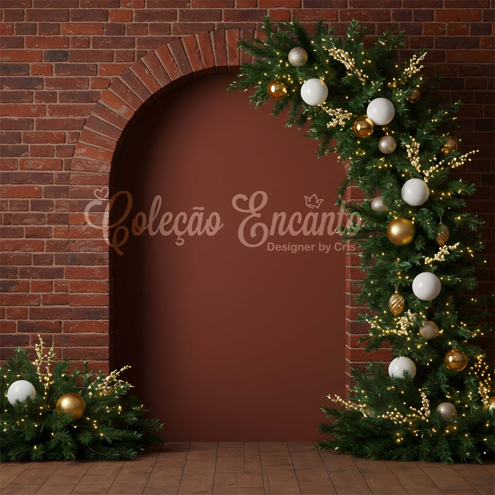 Weihnachten Fotokulisse Dunkler Backstein Torbogen Grüner Hintergrund CEM5-4