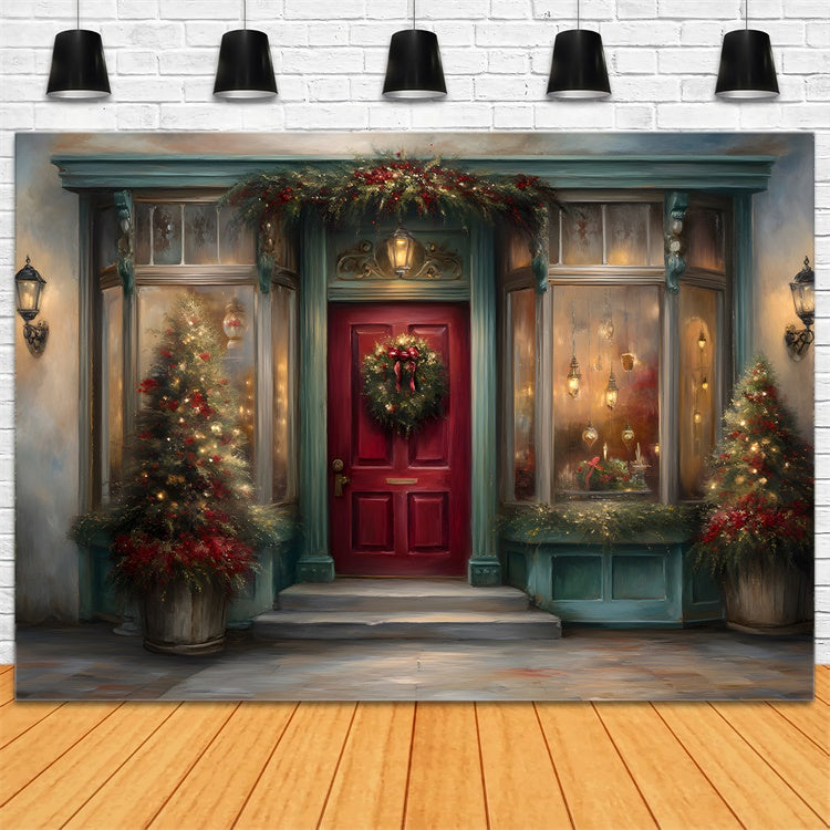 Weihnachten Backdrop für Fotos Rot Tür Kranz Fenster Hintergrund CEM5-41