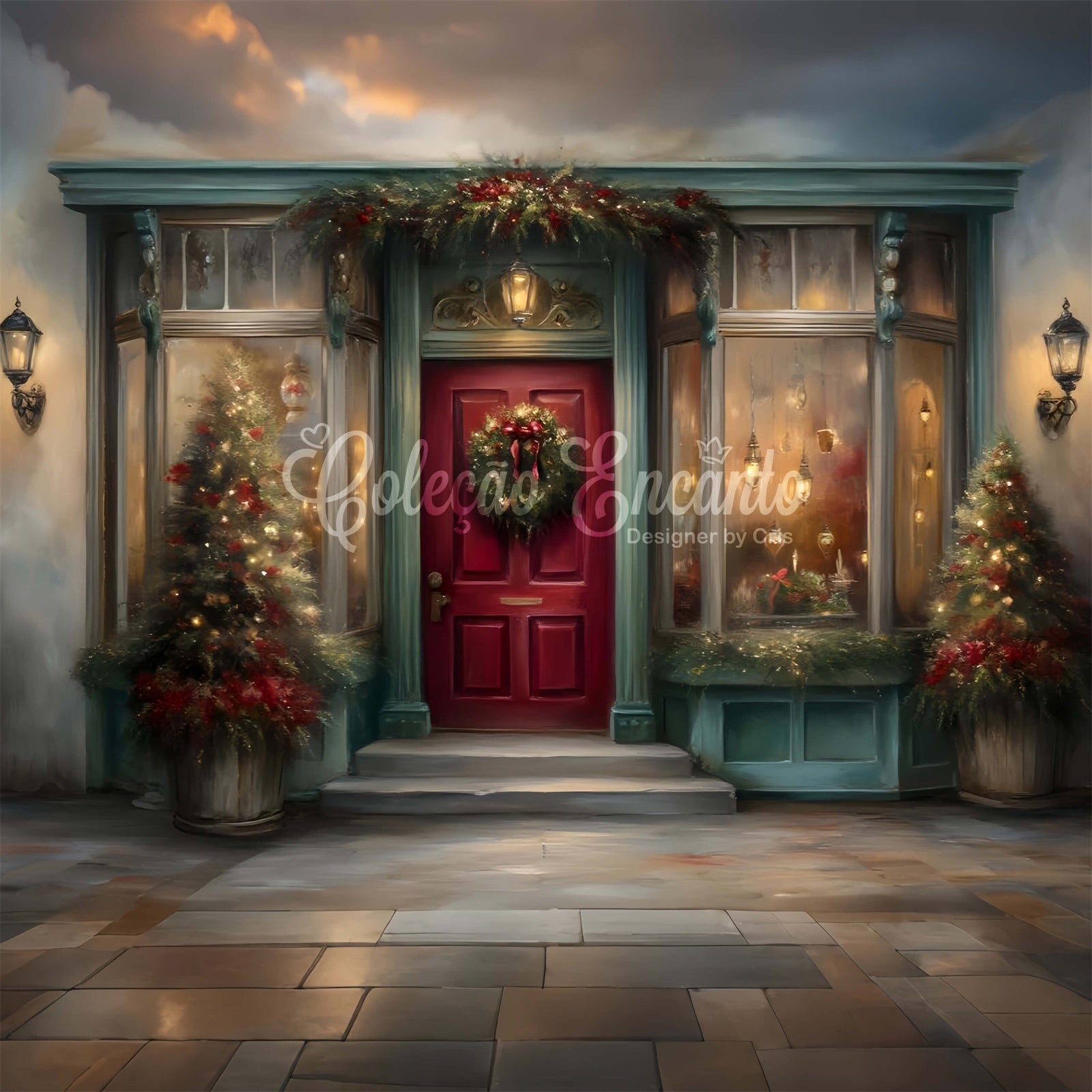 Weihnachten Backdrop für Fotos Rot Tür Kranz Fenster Hintergrund CEM5-41