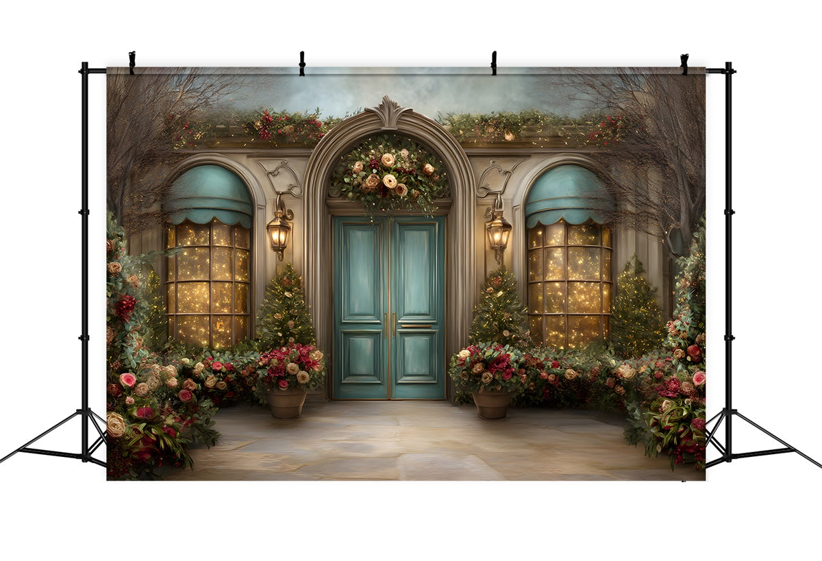 Weihnachts-Hintergrund für Fotos Gewölbte Türöffnung Floral-Hintergrund CEM5-42