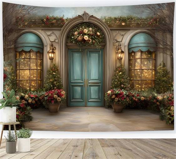 Weihnachts-Hintergrund für Fotos Gewölbte Türöffnung Floral-Hintergrund CEM5-42
