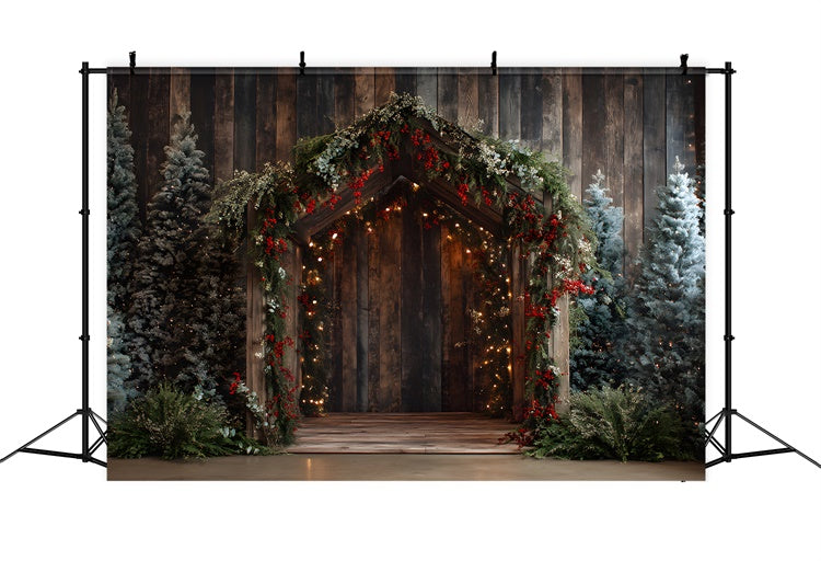Weihnachts-Hintergrundkulissen Holztür Tannengirlande Hintergrundkulisse CEM5-43