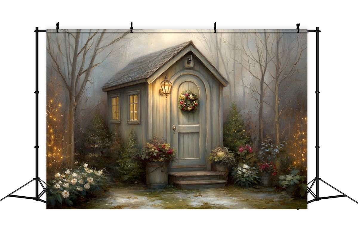Weihnachts-Hintergrund Winter Cottage Wreath Forest Backdrop CEM5-45