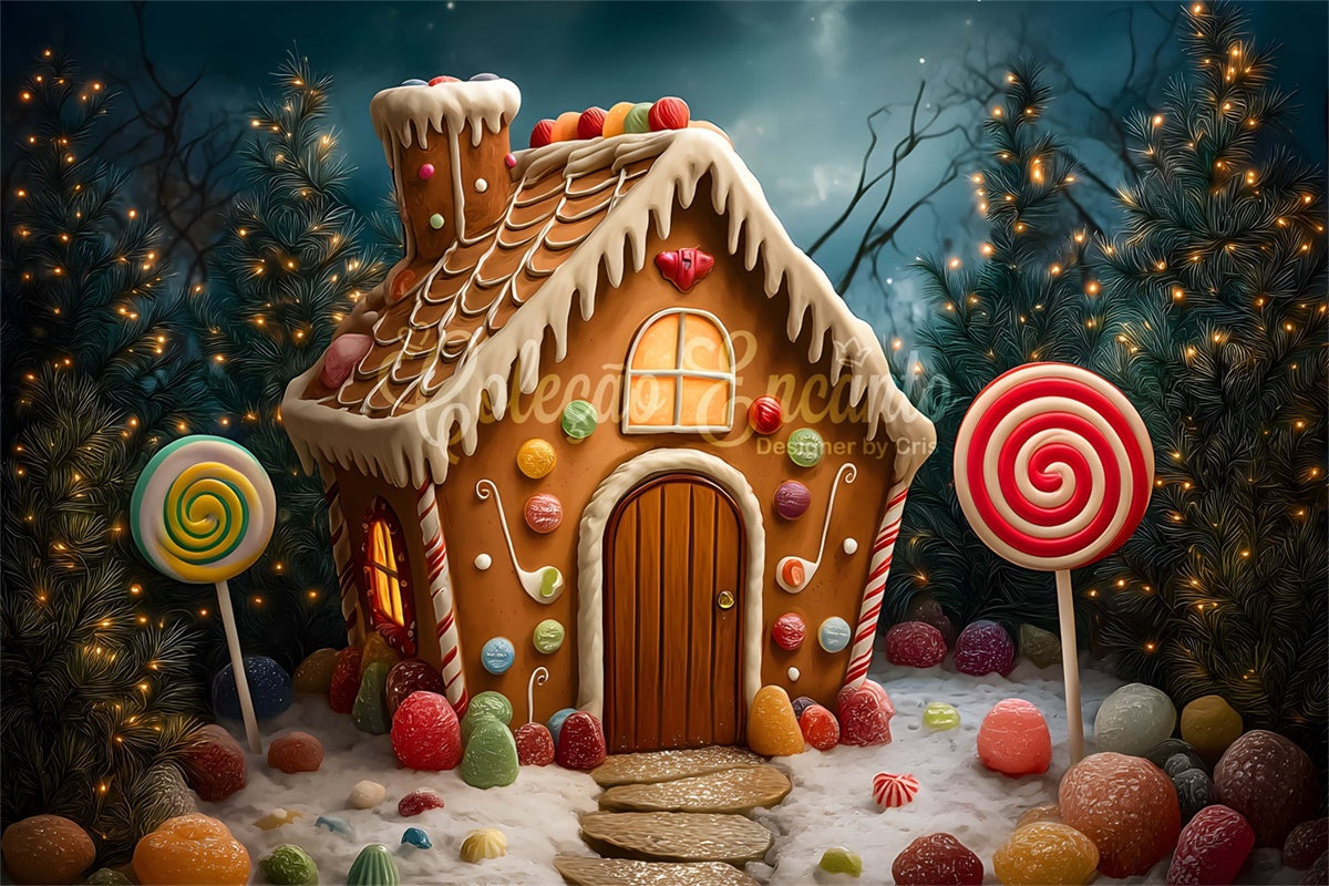 Weihnachten Fotokulisse Candy Cottage Baum Lichter Kulisse CEM5-48