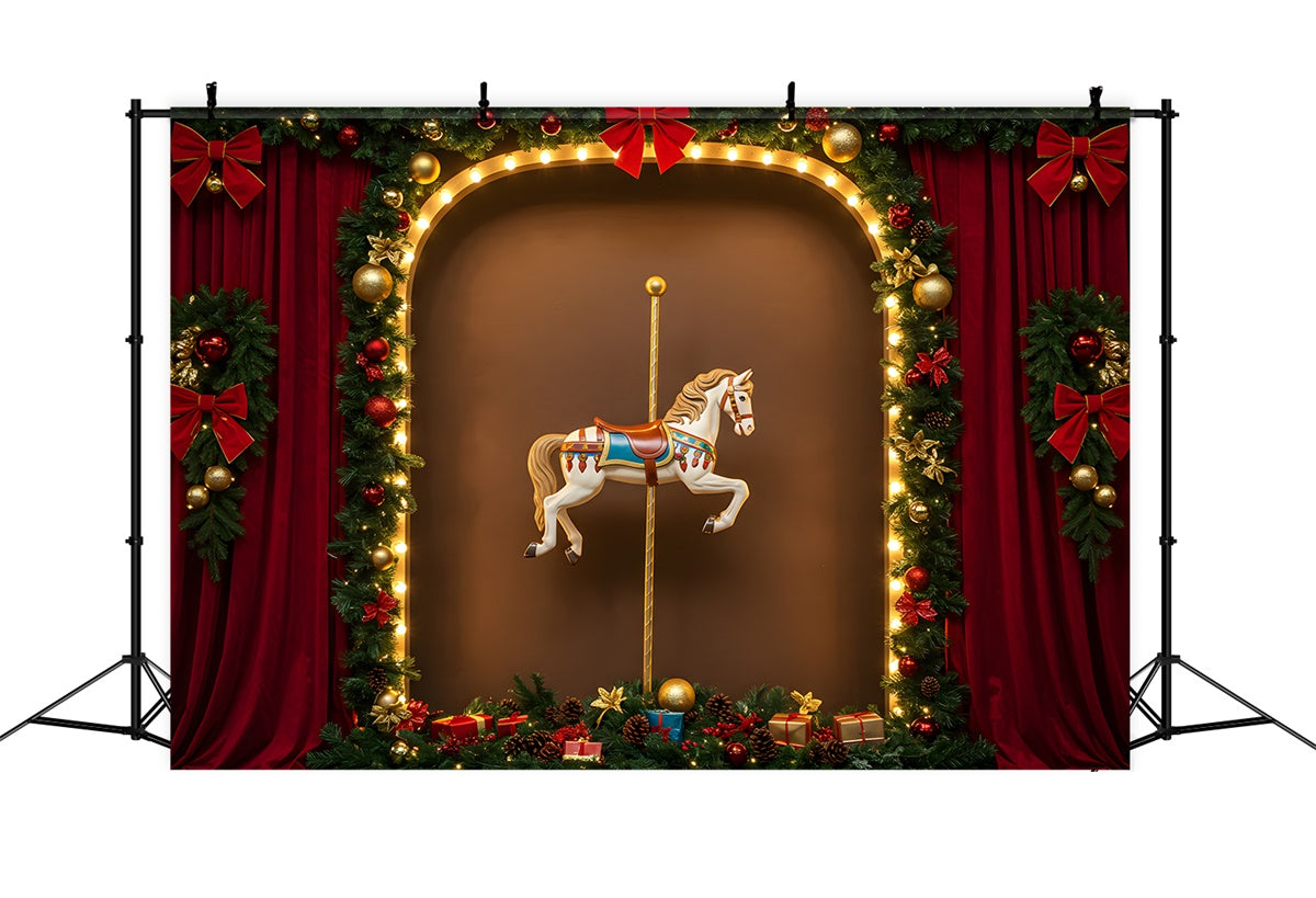 Weihnachten Backdrops Rot Theater Girlande Karussell Hintergrund CEM5-5