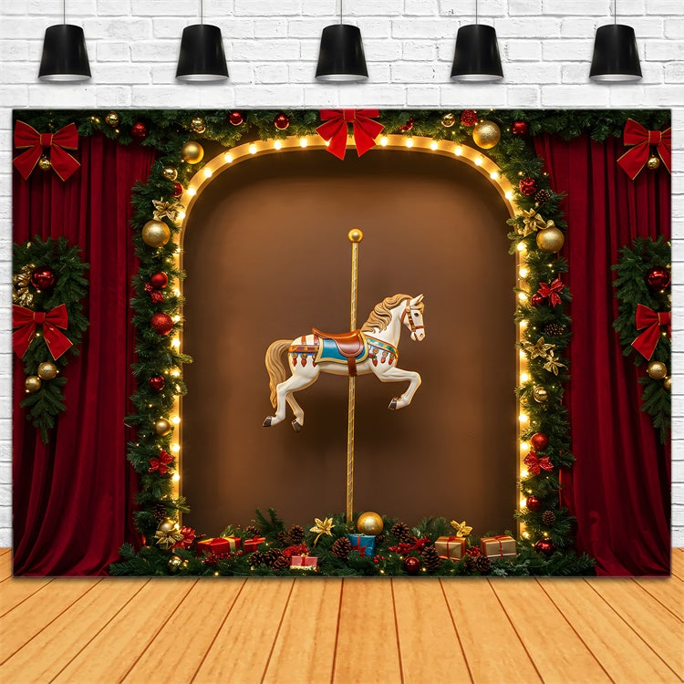 Weihnachten Backdrops Rot Theater Girlande Karussell Hintergrund CEM5-5