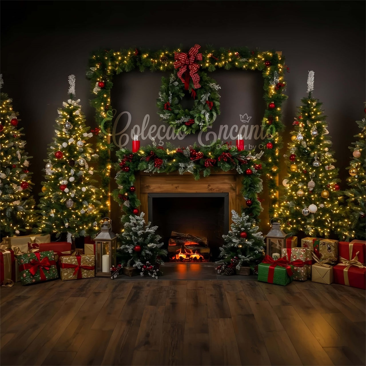 Weihnachtskamin Kulisse Gemütlicher Kamin Girlande Baum Kulisse CEM5-52