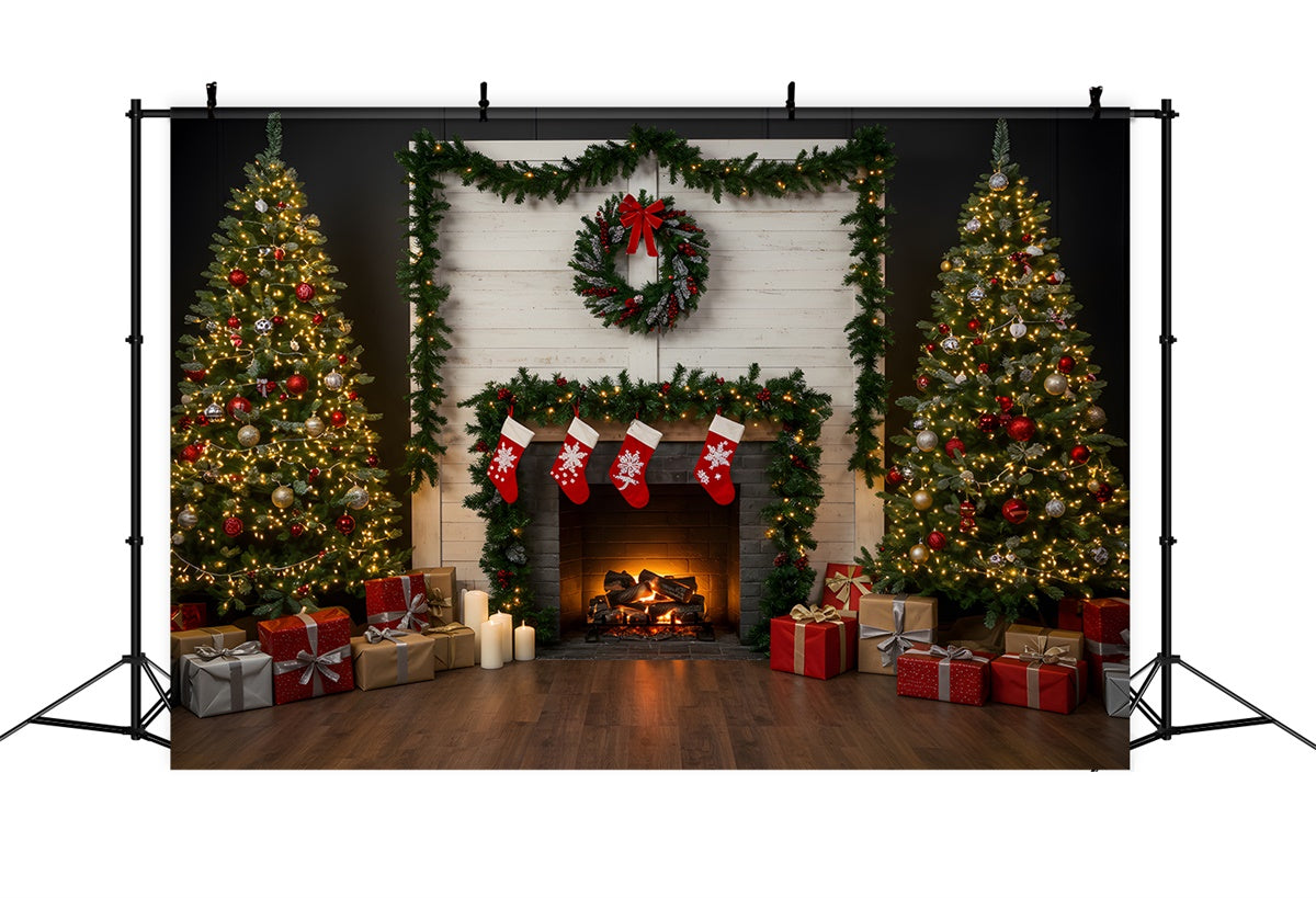 Weihnachtskamin-Hintergrundkulisse Holiday Living Room Kamin-Hintergrundkulisse CEM5-53
