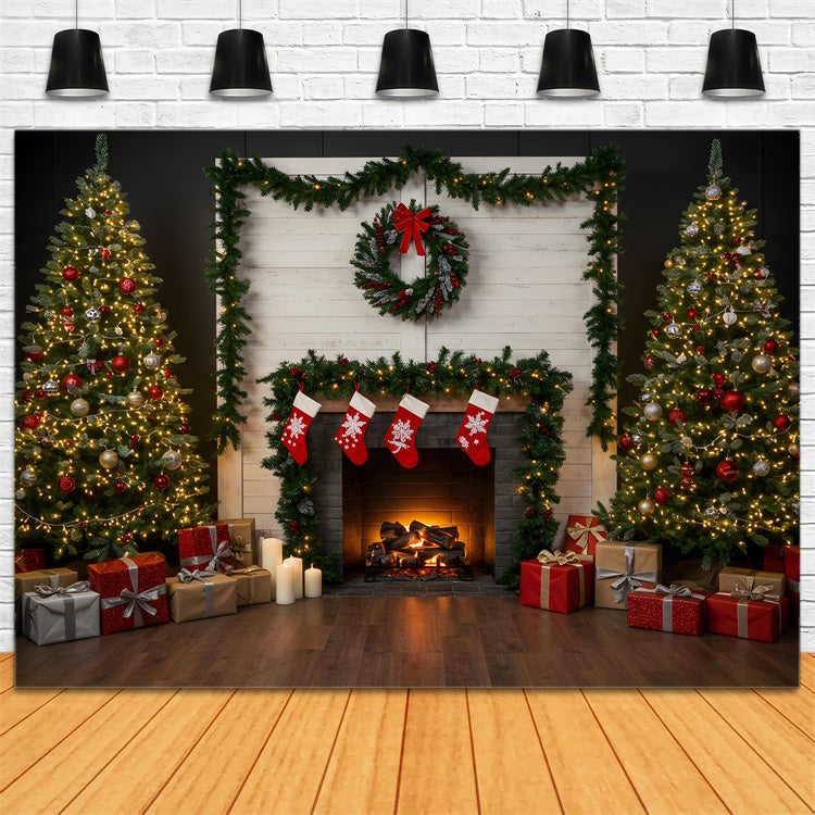 Weihnachtskamin-Hintergrundkulisse Holiday Living Room Kamin-Hintergrundkulisse CEM5-53