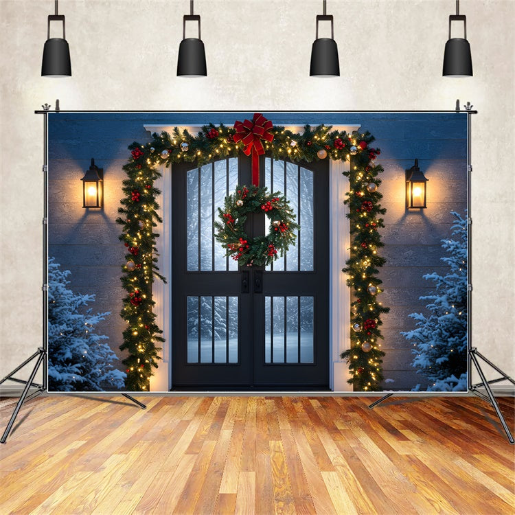Weihnachten Backdrop Weihnachten Veranda Kranz Licht Backdrop CEM5-55