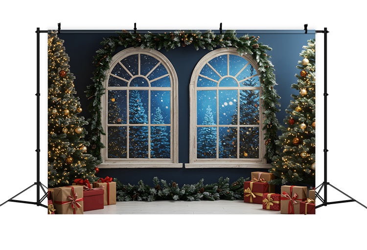 Weihnachts-Fotokulisse Gewölbte Fenster Verschneite Kulisse CEM5-58