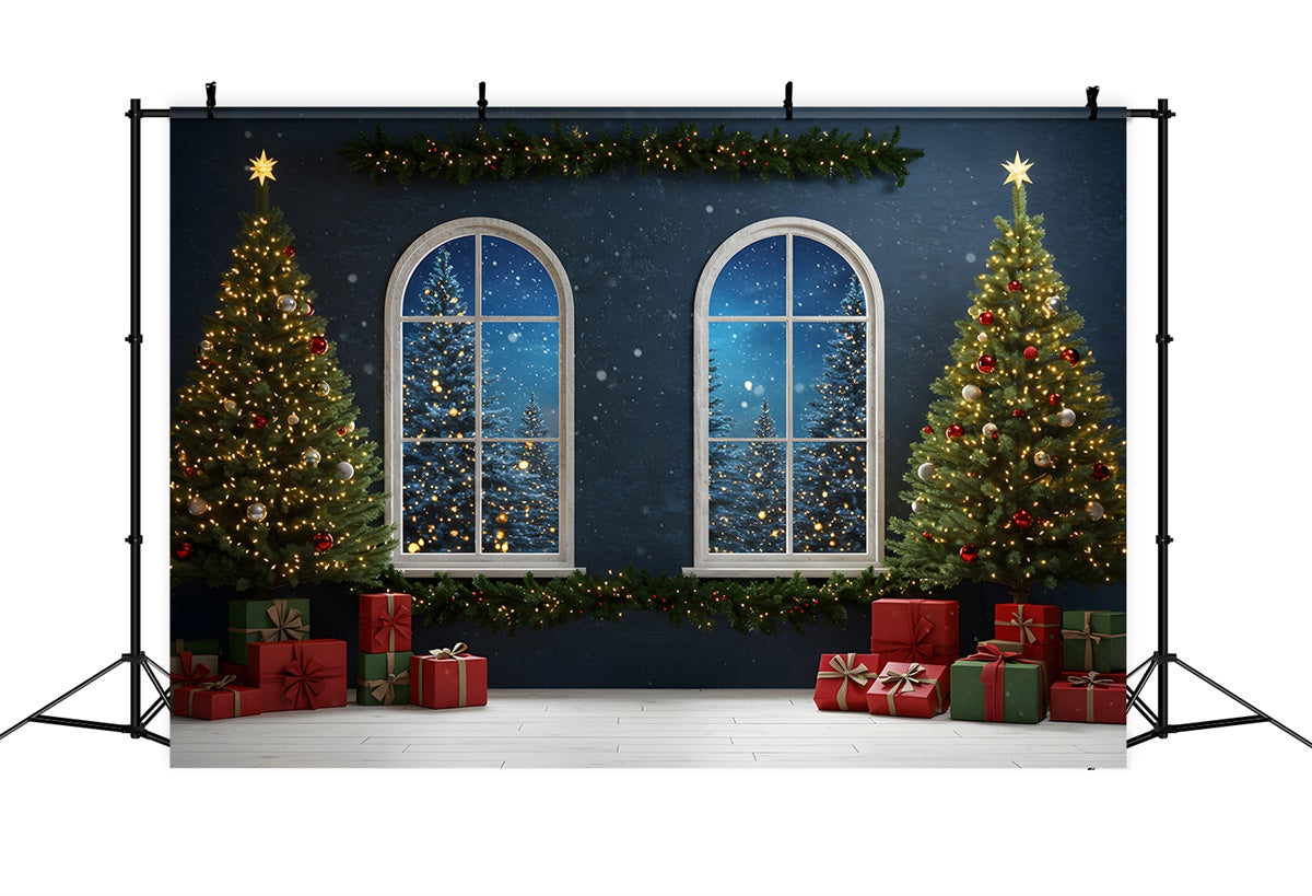 Weihnachten Fotokulissen Vorabend Fenster beleuchteter Baum Kulisse CEM5-59