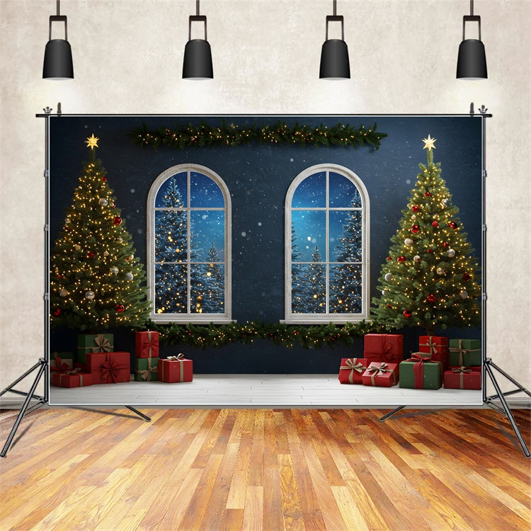 Weihnachten Fotokulissen Vorabend Fenster beleuchteter Baum Kulisse CEM5-59