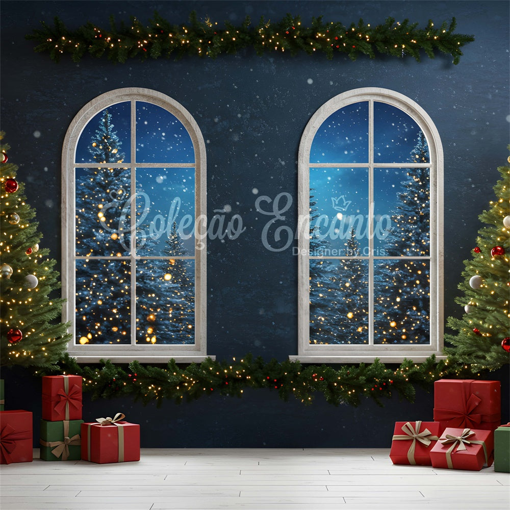 Weihnachten Fotokulissen Vorabend Fenster beleuchteter Baum Kulisse CEM5-59