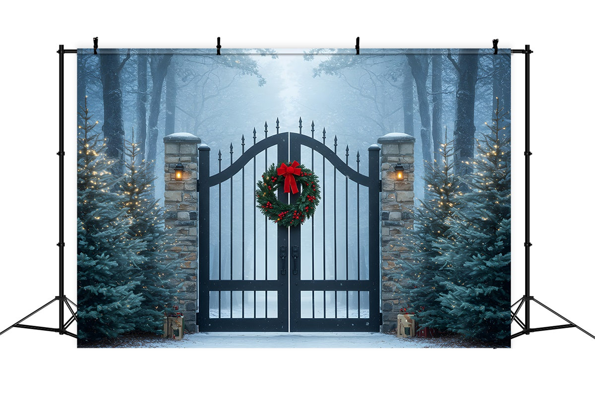 Weihnachten Backdrops Verkauf Verschneiter Wald Eisernes Tor Backdrop CEM5-60