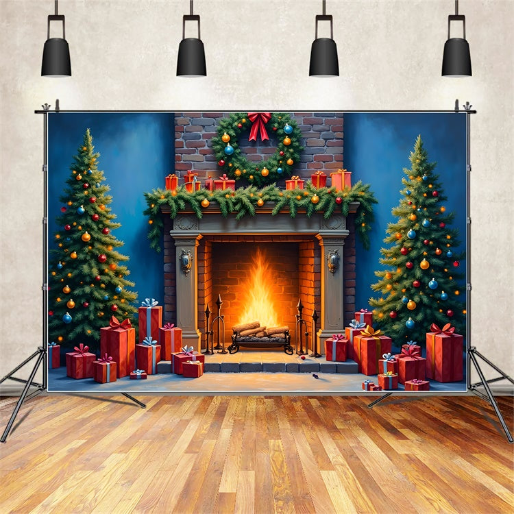 Weihnachtskamin Backdrop Kamin Girlande Baum Backdrop CEM5-63