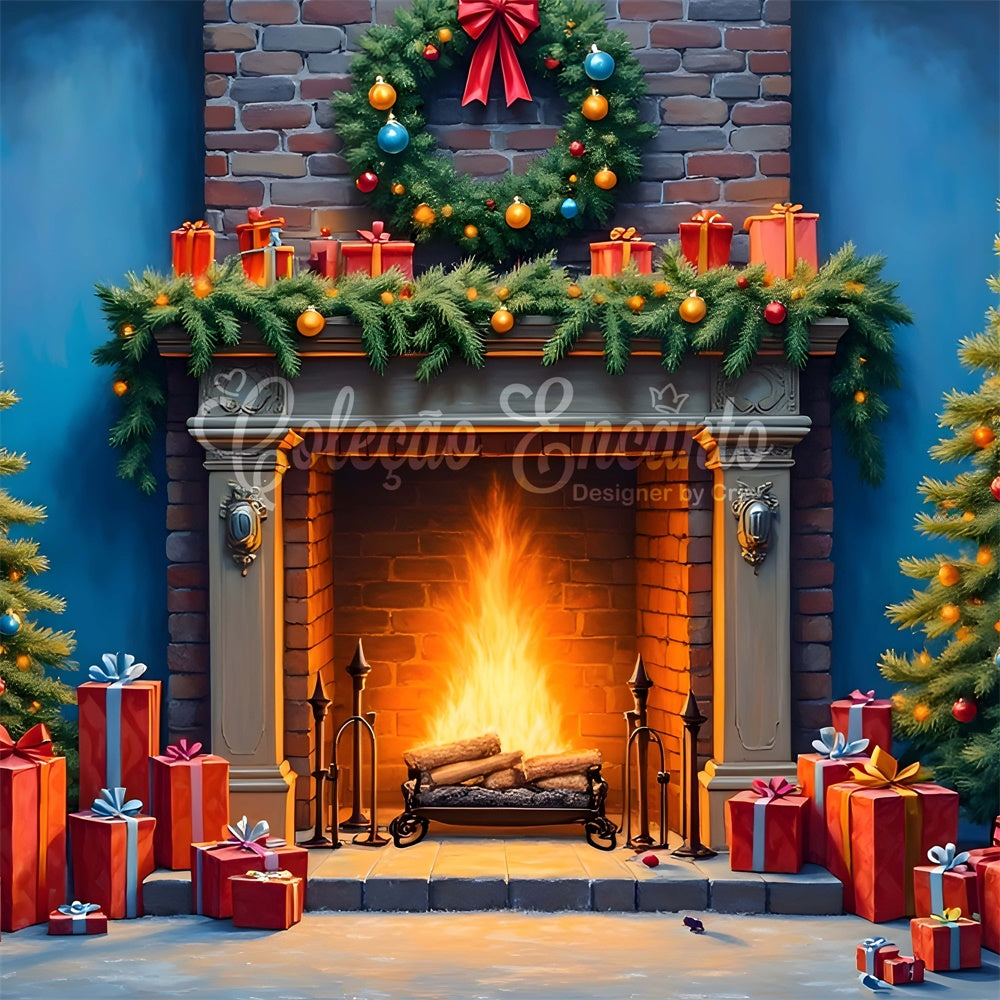 Weihnachtskamin Backdrop Kamin Girlande Baum Backdrop CEM5-63