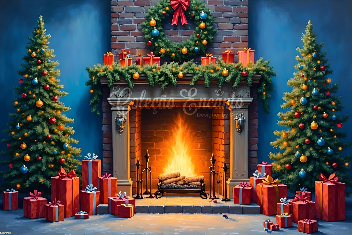 Weihnachtskamin Backdrop Kamin Girlande Baum Backdrop CEM5-63