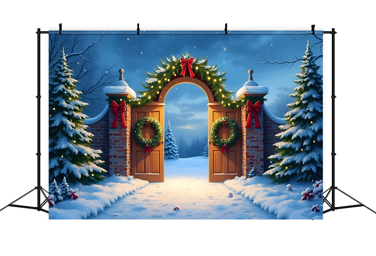 Weihnachtshintergrund Ideen Kranz verschneite Eingangskulisse CEM5-64