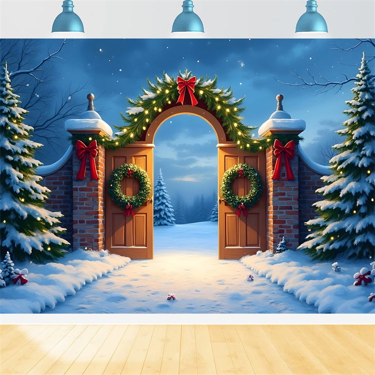 Weihnachtshintergrund Ideen Kranz verschneite Eingangskulisse CEM5-64