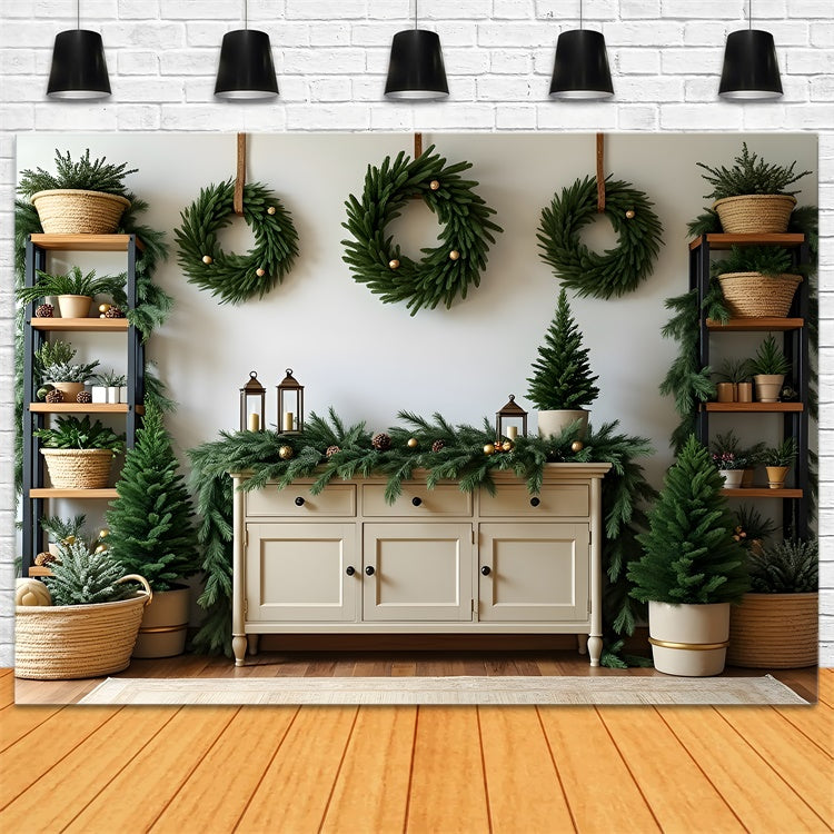 Professionelle Weihnachten Backdrops Kiefer Kranz Dekor Backdrop CEM5-65