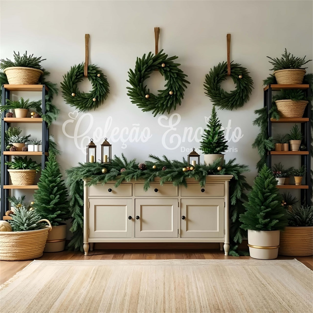 Professionelle Weihnachten Backdrops Kiefer Kranz Dekor Backdrop CEM5-65