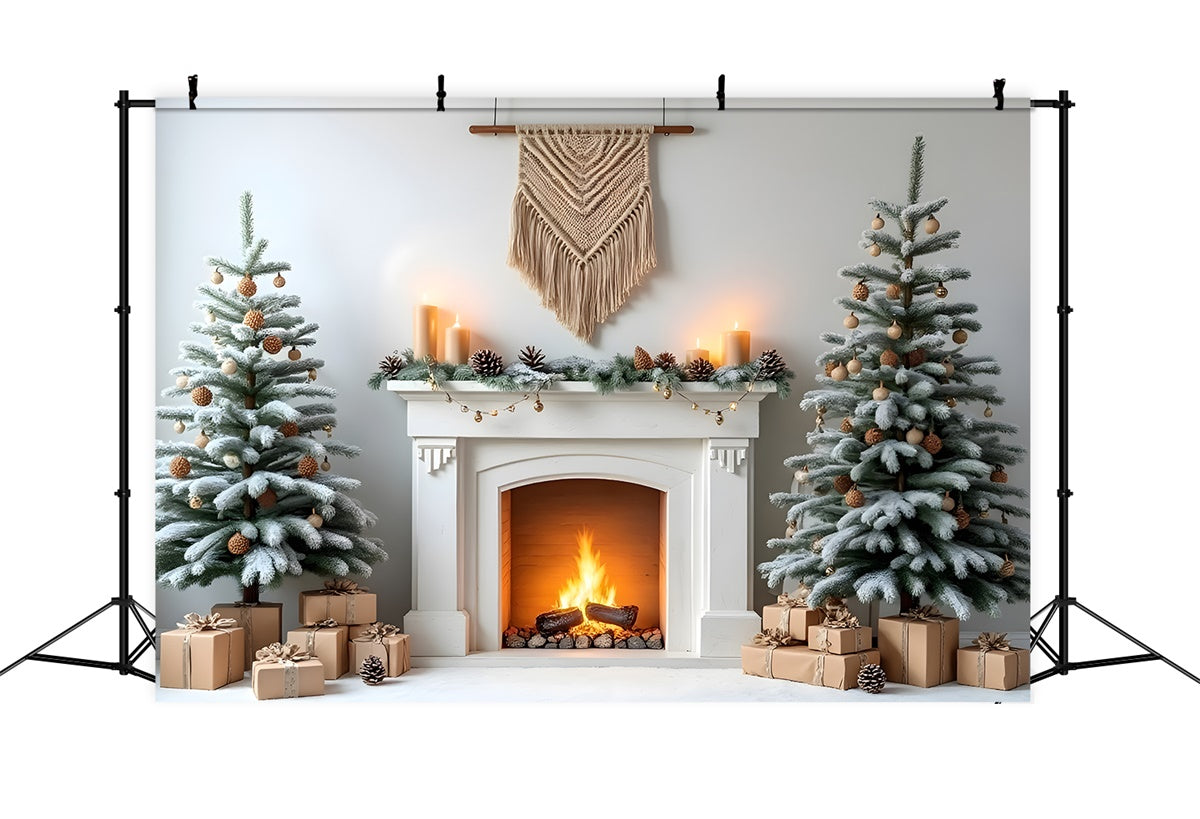 Weihnachts-Kamin-Hintergrundkulisse Rustikale Tannenzapfen-Kamin-Hintergrundkulisse CEM5-68