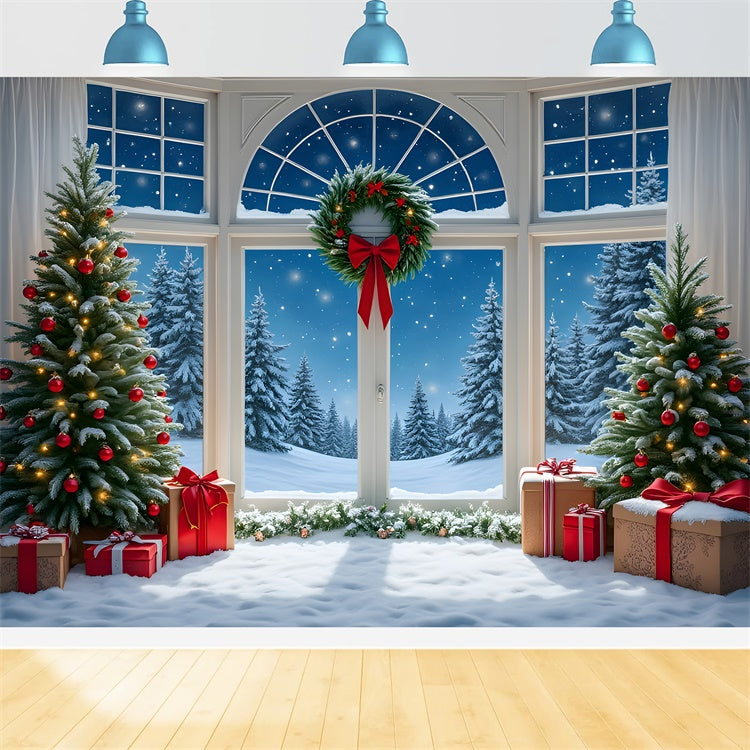 Weihnachten Fotokulissen Ornament Baum Schnee Fenster Kulisse CEM5-72
