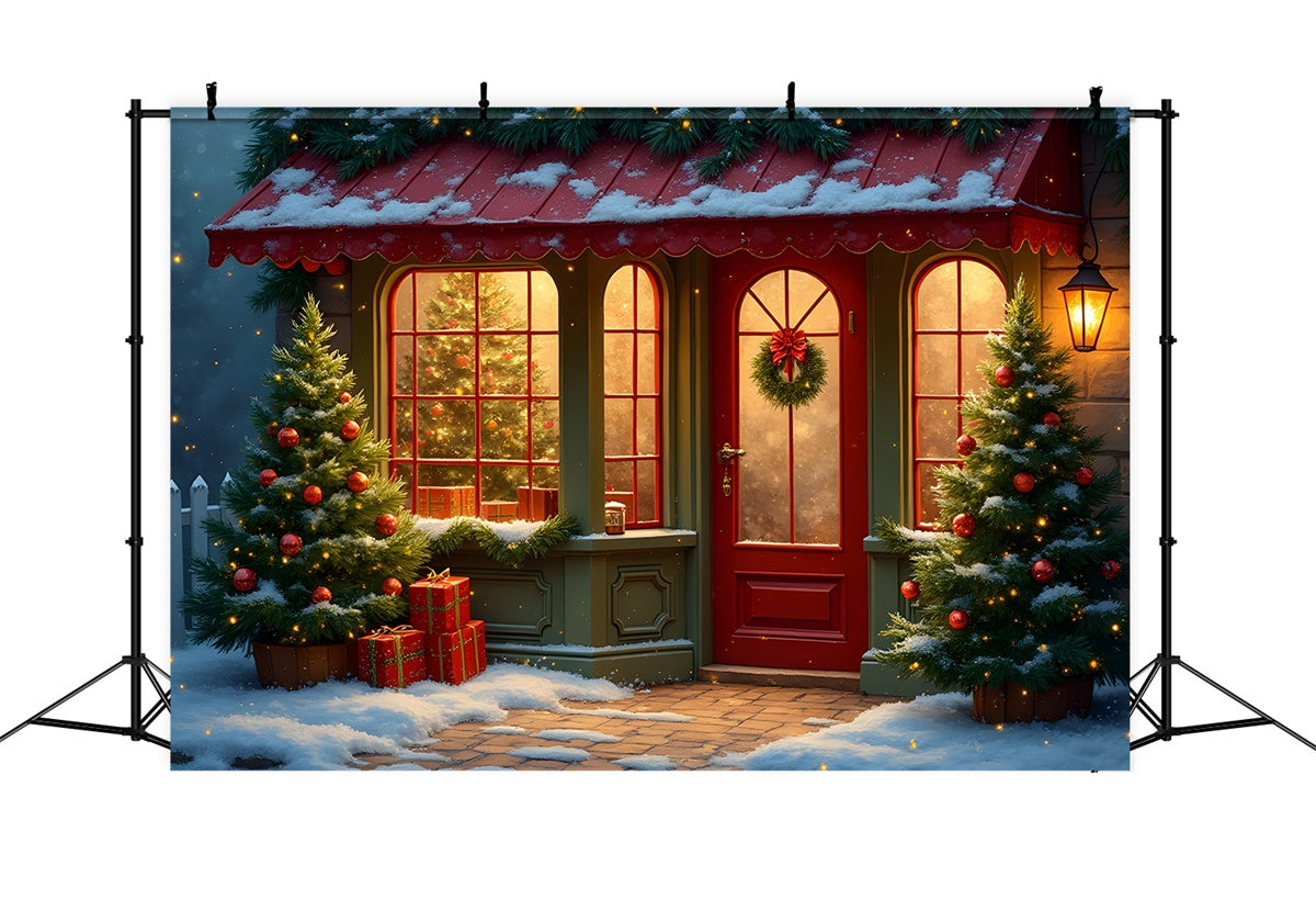 Weihnachten Backdrops Verkauf Rote Tür Kiefer Veranda Backdrop CEM5-86