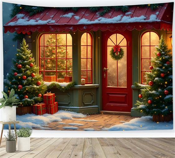 Weihnachten Backdrops Verkauf Rote Tür Kiefer Veranda Backdrop CEM5-86