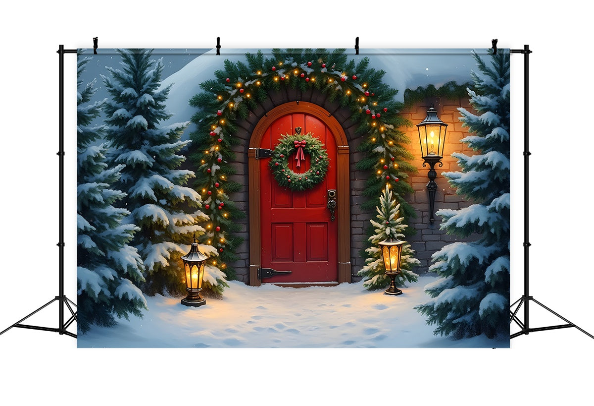 Xmas Backdrops Schnee Kiefer Bäume Tür Hintergrund CEM5-89