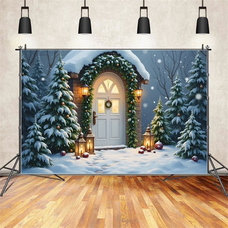 Xmas Backdrop Tür Laterne verschneit Eingang Hintergrund CEM5-95