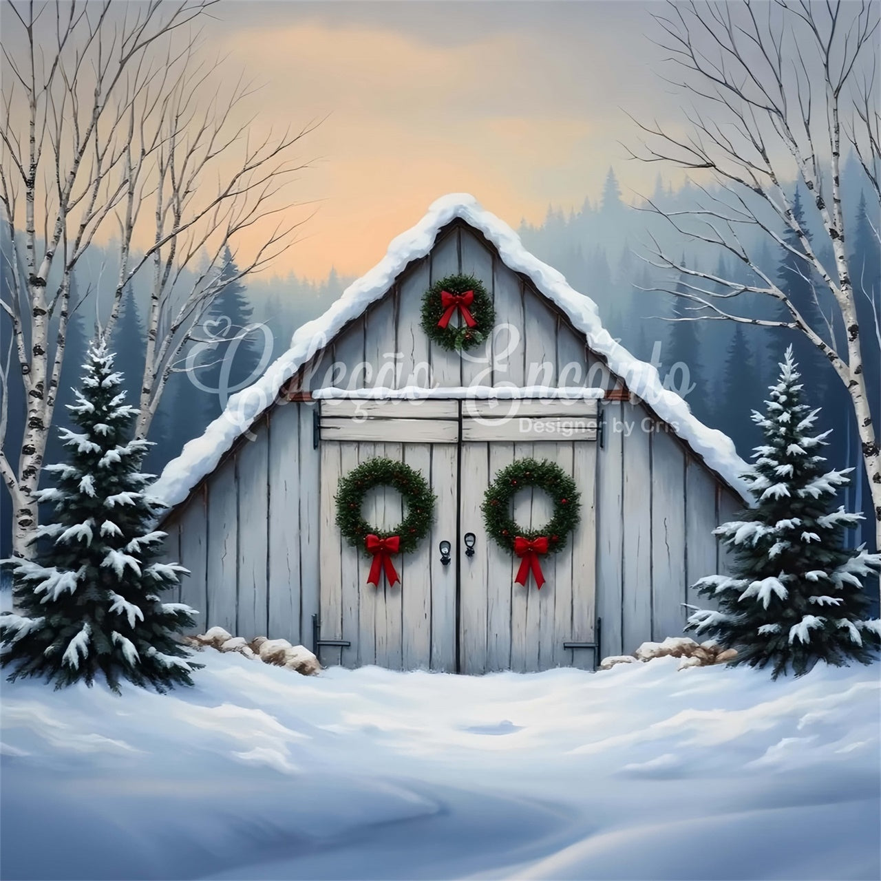 Weihnachtsbaum Bauernhof Backdrop Scheunentür Rustikale Backdrop CEM5-97