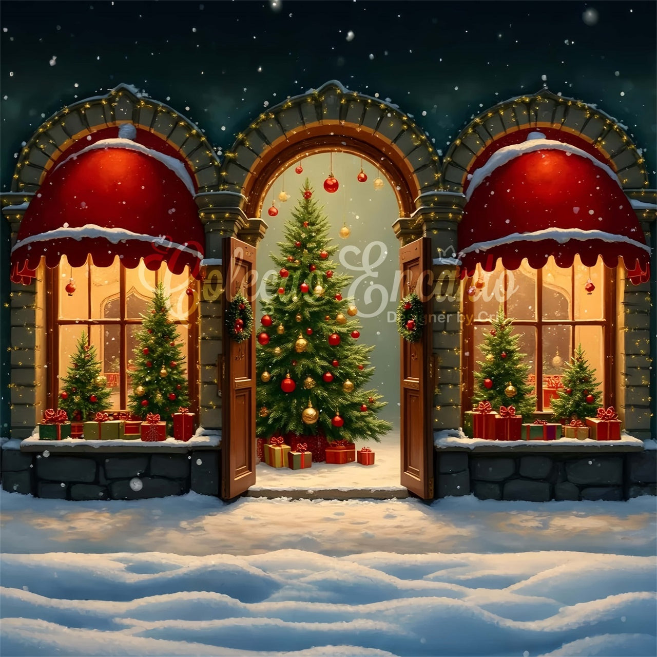 Weihnachtsbaum Backdrop Gewölbte Fenster Baum Display Backdrop CEM5-98