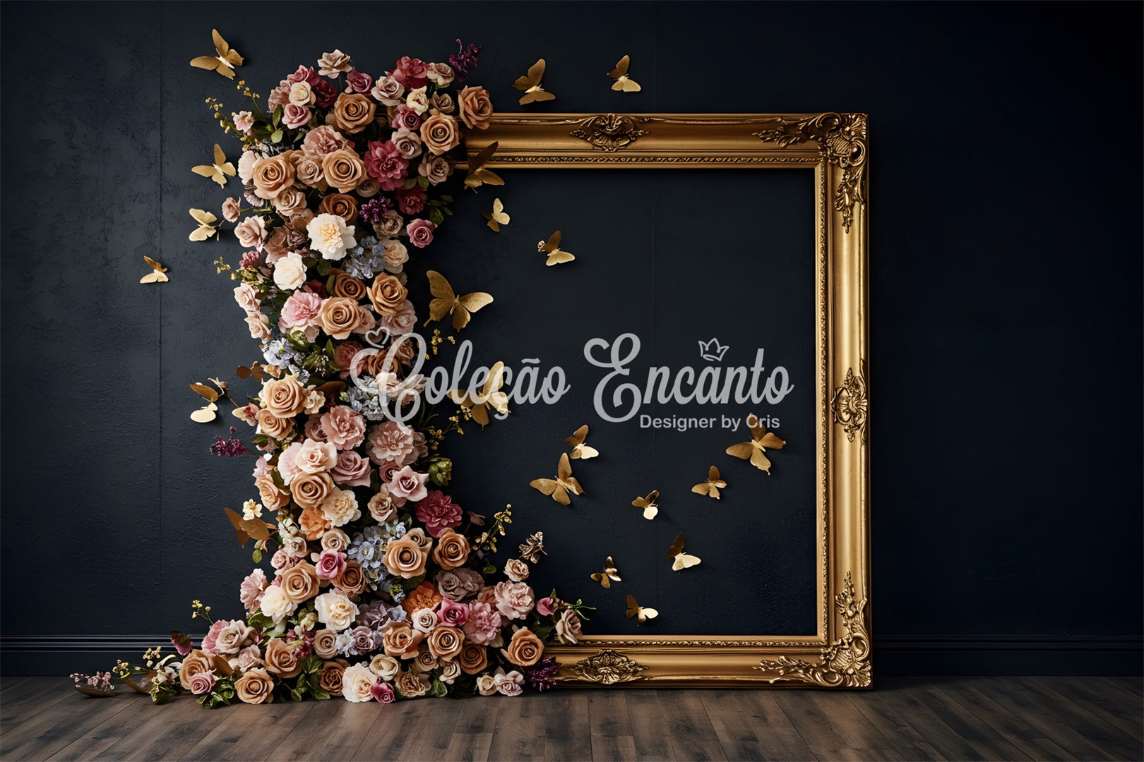 Fotohintergründe für den Muttertag Goldrahmen Blumen Schmetterling Muttertag-Fotohintergrund von Magali